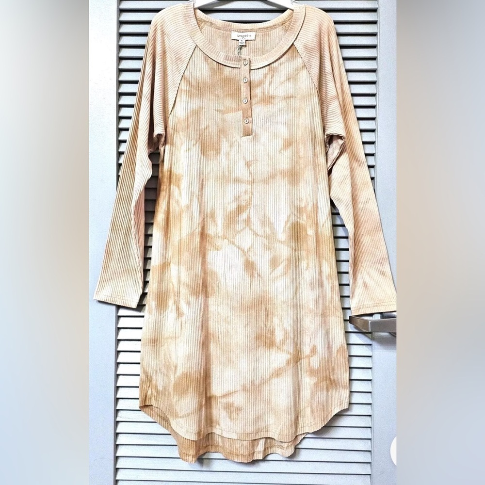 Beige Tie Dyed Ribbed Henley Midi Dress Umgee NWT XL 1X #2333-4